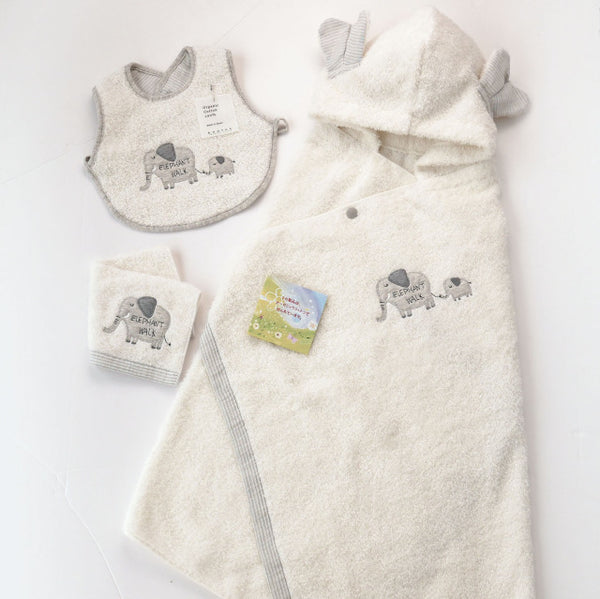 kontex フード付きバスタオル＋スタイ+ハンカチの箱入り3点セット